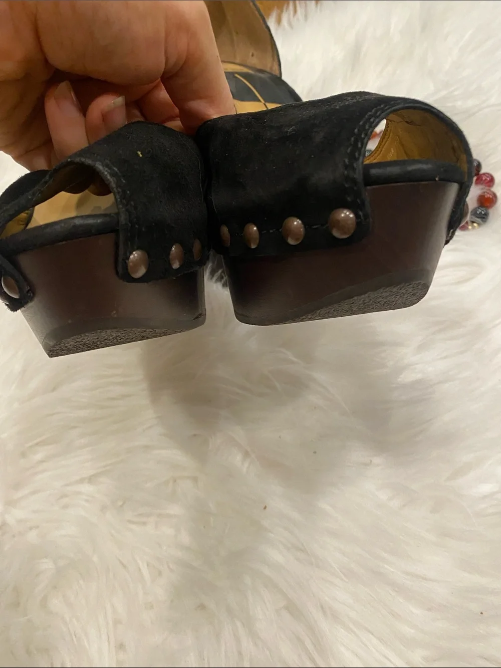 Black Suede Studded Platform Ankle-Strap Heels